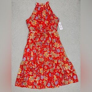 Nanette Lepore Pleated Sleeveless Midi Dress Saffron Sun Print